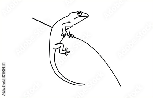 Gecko reptile on branch abstract one line minimalist artwork