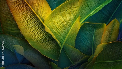 Vibrant Tropical Banana Leaves Abstract Nature Background