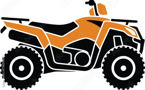 All terrain vehicle quad bike silhouette, offroad adventure illustration, extreme sport ATV icon, vector design, outdoor racing, transportation graphic