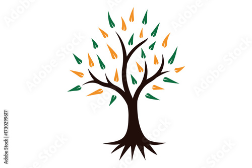Tree and tree roots creative Vector illustration. and white background.