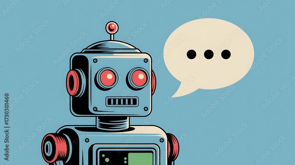 Naklejka premium Retro robot with speech bubble and ellipses vintage