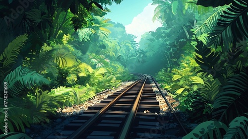 Lush Jungle Railway Journey through Enchanted Forest Landscape