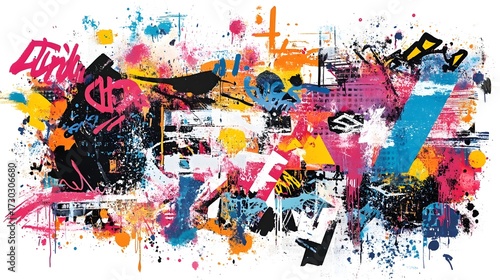 Vibrant Graffiti Inspired Abstract Art Composition with Splattered Paints