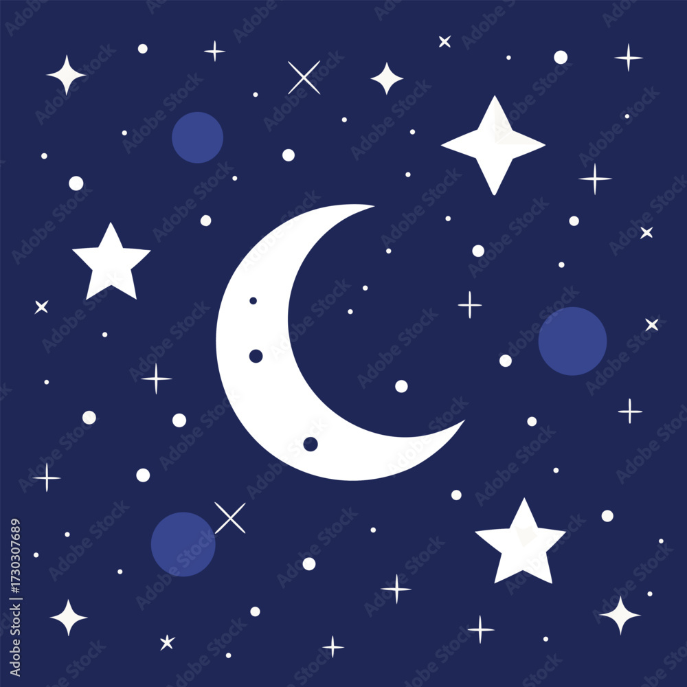Fototapeta premium Minimalist Dark Blue Space with Moon and Stars