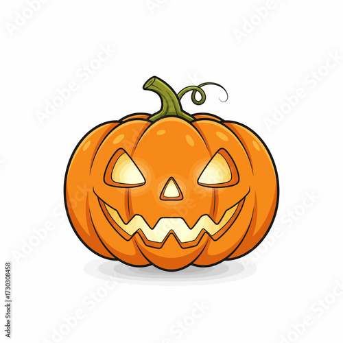 Cartoon illustration of a carved jack-o'-lantern with glowing eyes and a toothy grin.