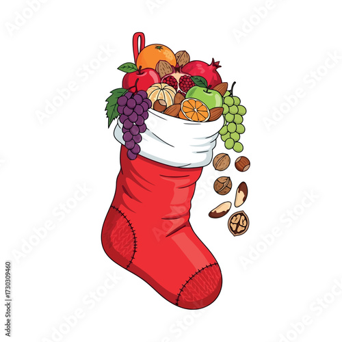 Christmas stocking full of fresh fruit