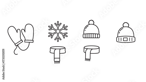 Winter clothing line icons vector illustration of seasonal accessories isolated on white b