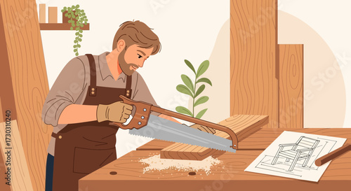 Artisan Woodworker Crafting a Chair: A Blend of Skill, Precision, and Creativity