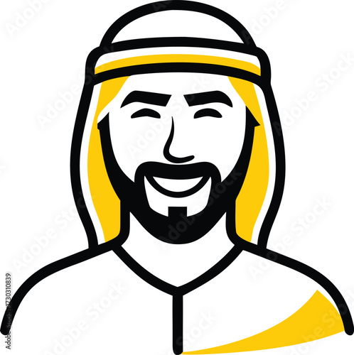 Stylized illustration of a smiling man wearing a keffiyeh and thobe male happy