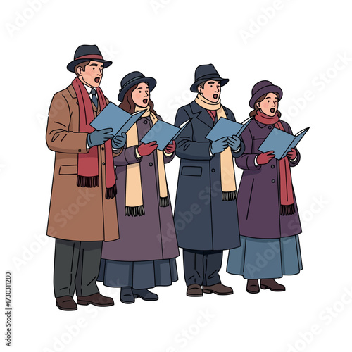 Christmas carolers singing festive songs