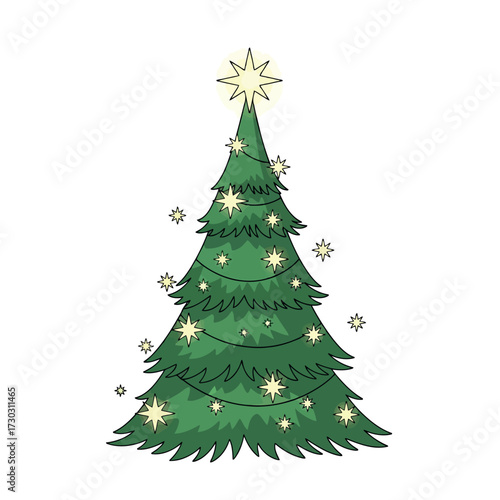 Festive christmas tree decorated with star lights