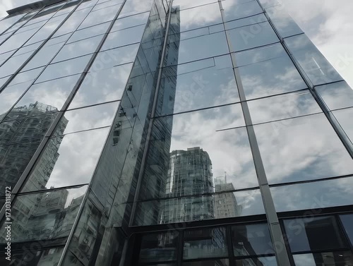 Modern glass skyscraper facade with reflections