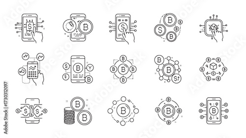 Set of cryptocurrency icons blockchain technology flat vector design for mobile apps and w