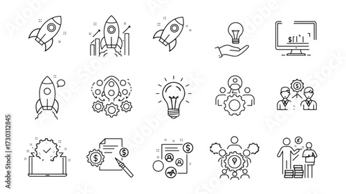 Set of business startup icons vector line illustration for app and web design isolated on 
