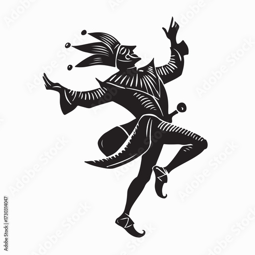 Happy Cartoon Jester Jumping and Dancing Cheerfully on White Background