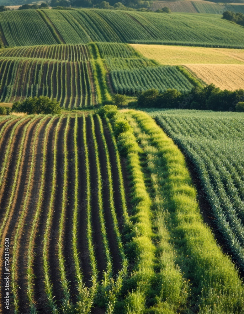 Fototapeta premium Medium shot of agricultural research plots showcasing diverse crop varieties
