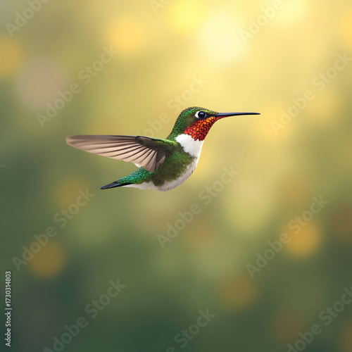 A hummingbird on blurry background illustration with copy space