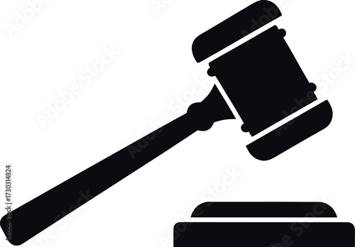 Court gavel silhouette vector, Law hammer icon, Justice gavel icon illustration