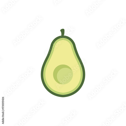 A simple, flat vector illustration of a green avocado cut in half, showing the flesh and seed.