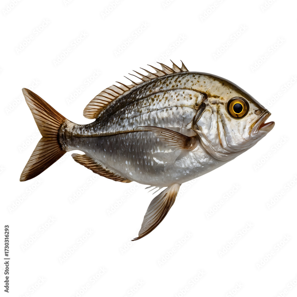 Fototapeta premium Silver seabream isolated on transparent background in a side view
