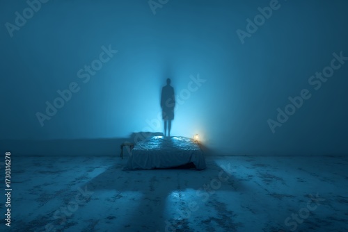 person standing near car in hazy blue light