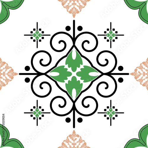 Geometric Floral Tile Seamless Pattern for carpet, print, wrap, decorative, illustration, Fabric, Wallpaper, Ceramics. 
