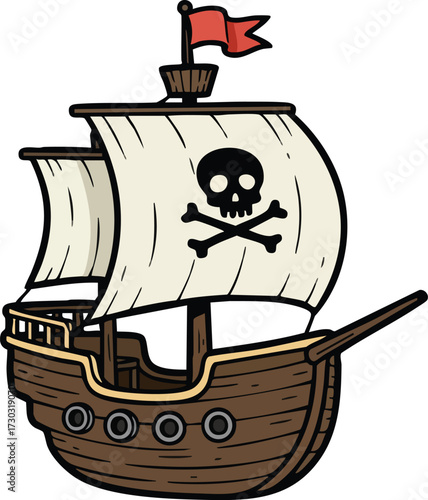 Cartoon pirate ship sailing adventure illustration