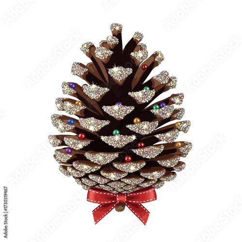 Decorated pine cone for christmas decoration