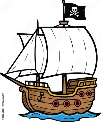 Cartoon pirate ship sailing adventure illustration