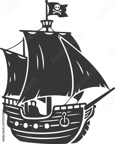 Cartoon pirate ship sailing adventure illustration