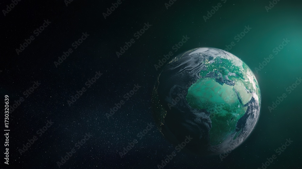 Fototapeta premium continent. Vibrant Earth globe floating in space, showcasing continents with atmospheric lighting. ESG reports, sustainability campaigns, designed for environmental awareness campaigns.