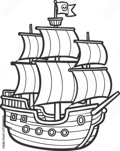 Cartoon pirate ship sailing adventure illustration