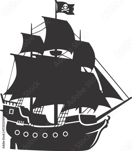 Cartoon pirate ship sailing adventure illustration