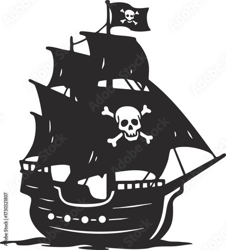 Cartoon pirate ship sailing adventure illustration