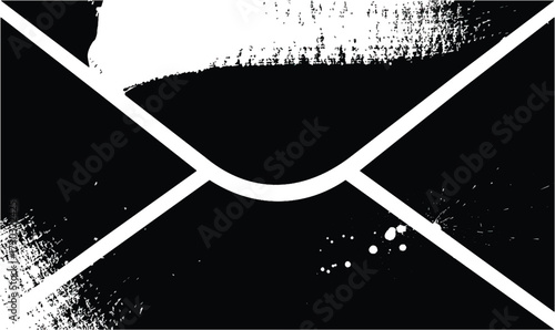Black and White Envelope Illustration with Grunge Effect Design
