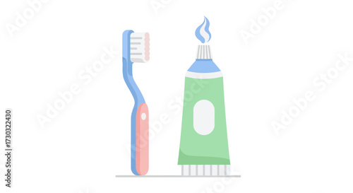 A flat vector illustration of a toothbrush and toothpaste for oral care