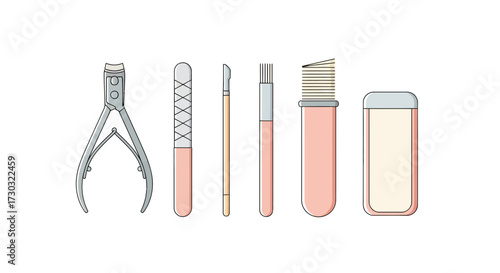 A Set of Stylized Manicure Tools for Nail Care and Beauty Treatment