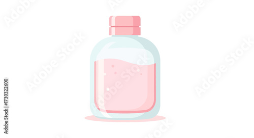 Aromatic elixir in a bottle of gentle pink liquid in a serene setting