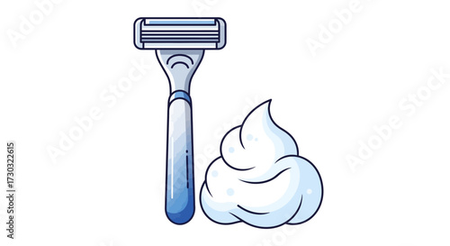 Artistic depiction of a razor alongside a fluffy shaving cream swirl