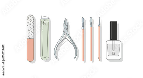 Arrangement of elegant manicure accessories, a minimalist vector illustration