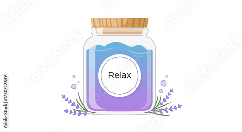 Aromatic lavender jar and calm waters, representing tranquility and peace