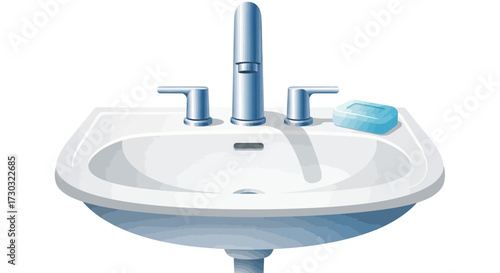 Bathroom sink with modern faucet and soap for hygiene concept art