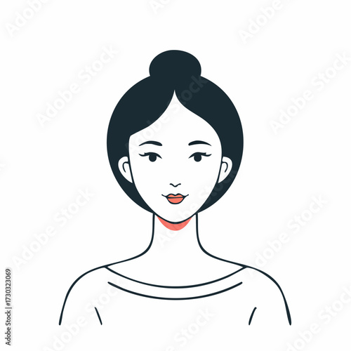 Asian Woman Avatar with Simple Hair Bun Minimalist Line Art