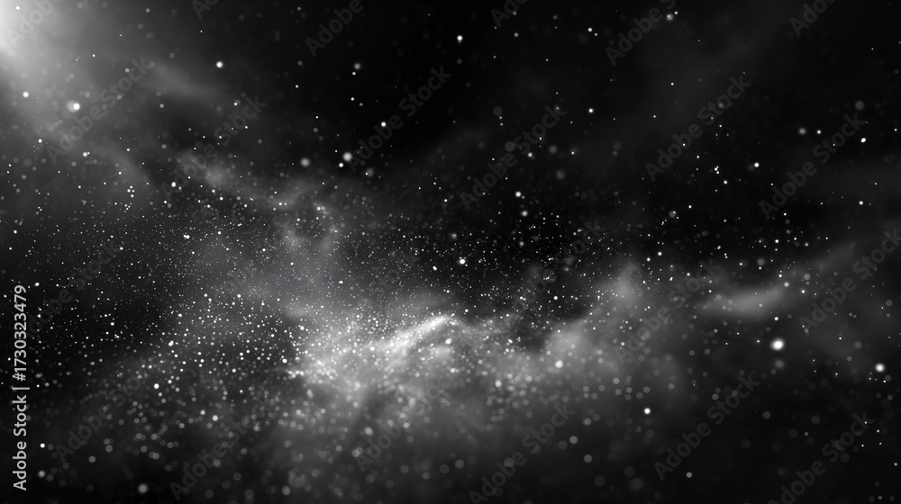 Obraz premium Abstract Illustration of Pure Starlight and Holy Light Dots on Deep Black Background, for Technology, Spiritual Themes, Website, Poster and Digital Design. 