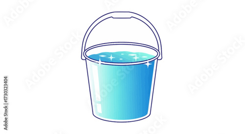 Illustration of a cleaning bucket filled with sparkling blue liquid
