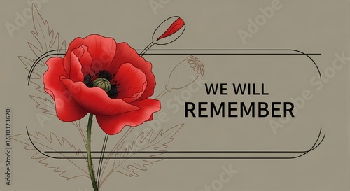 Striking red poppy illustration symbolizing profound respect and enduring peace, a poignant tribute for Remembrance Day observances