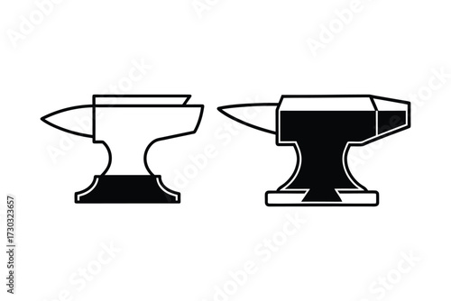 Two blacksmith anvils in a striking black and white design silhouette