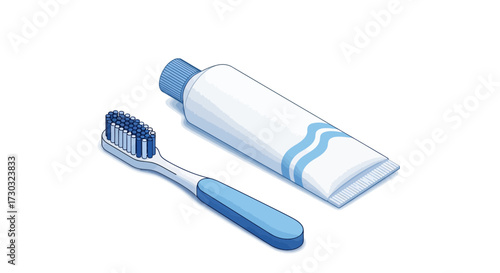 Isometric Toothbrush and Toothpaste for Dental Care Hygiene Illustration