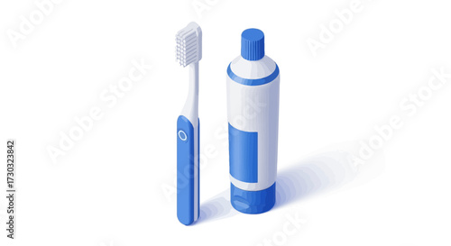 Isometric Toothbrush and Toothpaste Tube for Oral Hygiene Products Concept