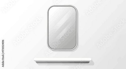 Minimalist bathroom interior with a rounded mirror and shelf design